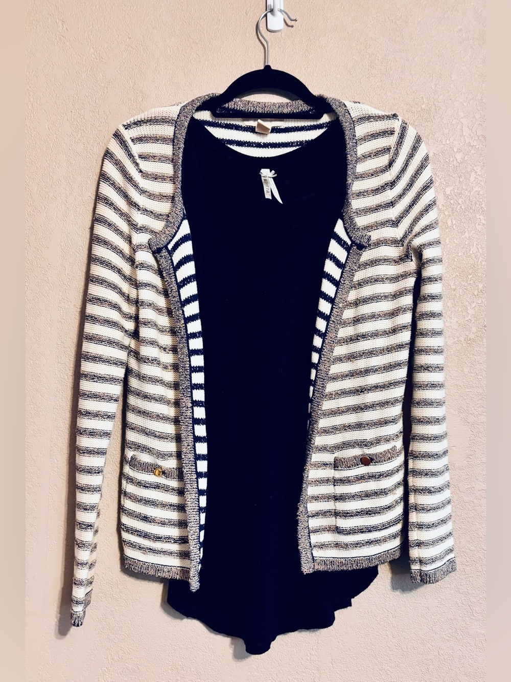 Banana Republic Striped Cardigan - Navy/Glitter Gold & Cream